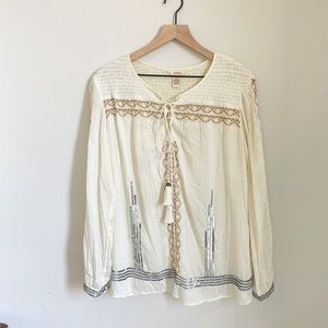 Sundance Flowy Boho Blouse with sequins & embroidery Sz L